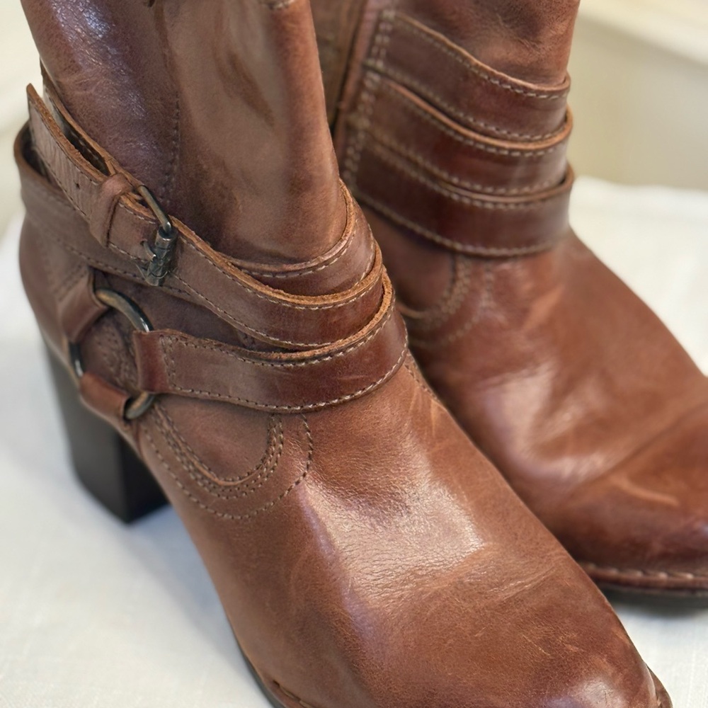 Gorgeous Lux Cognac Leather Bussola Brown Ankle Boots Size 38 (US 7) - Picture 8 of 16